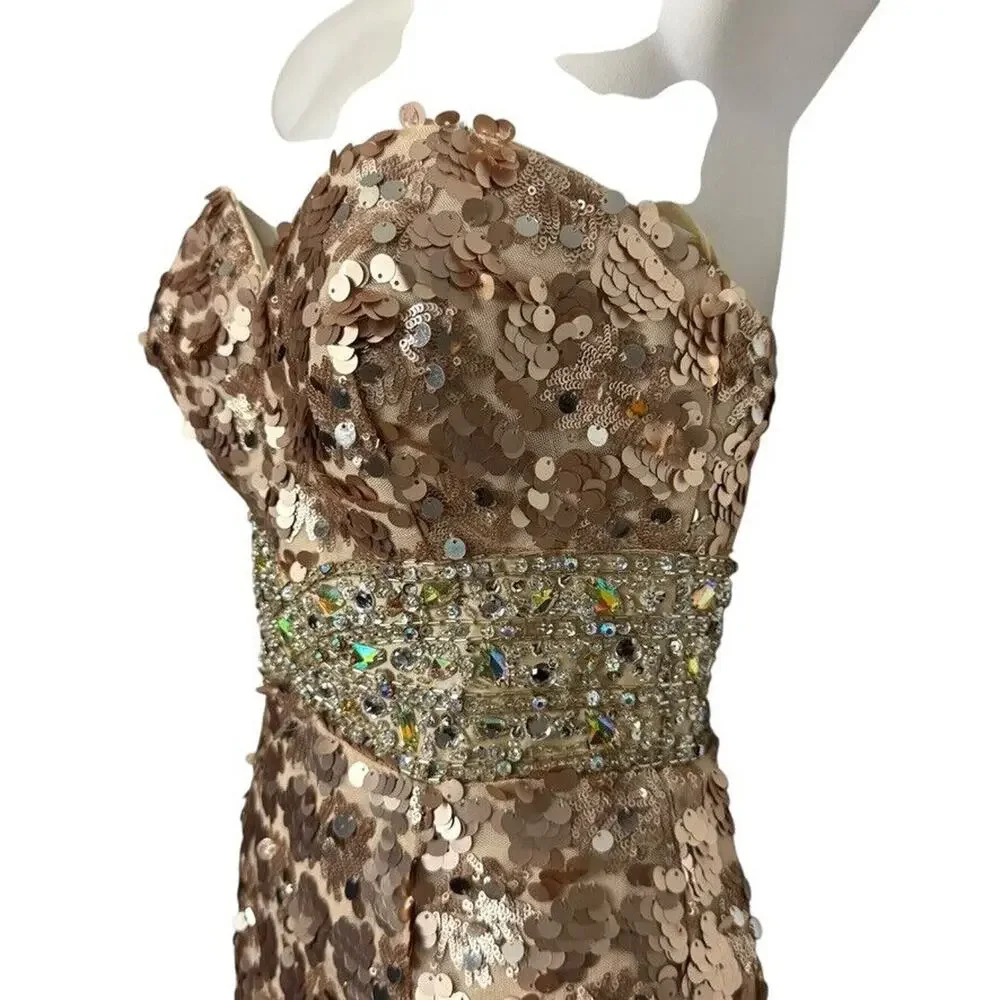 Night Moves Light Gold All Over Sequin Beaded Strapless Formal 6755 Dress Gown 4 - Picture 10 of 16